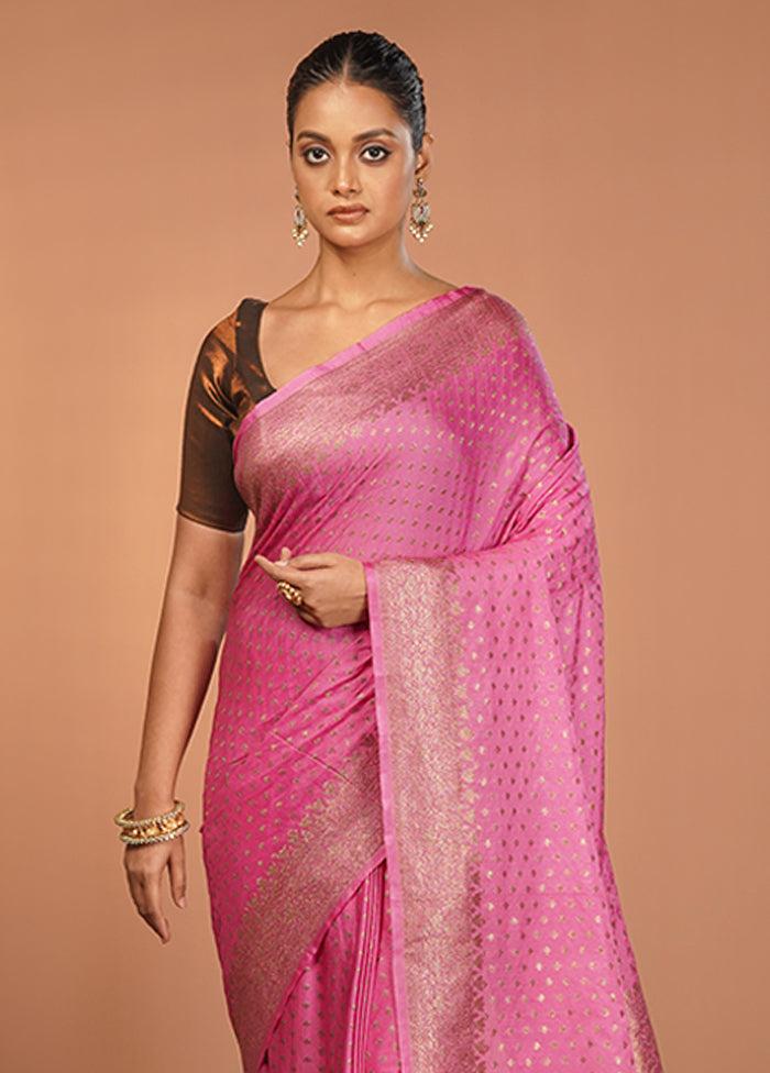 Pink Dupion Silk Saree With Blouse Piece