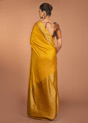 Yellow Dupion Silk Saree With Blouse Piece