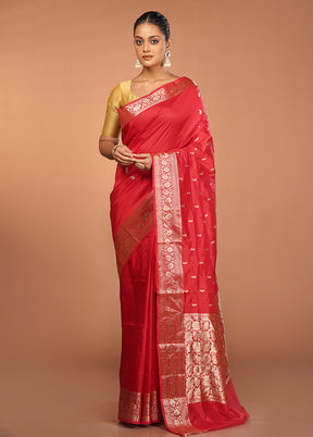 Pink Handloom Katan Pure Silk Saree With Blouse Piece