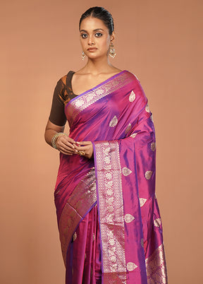 Purple Handloom Katan Pure Silk Saree With Blouse Piece