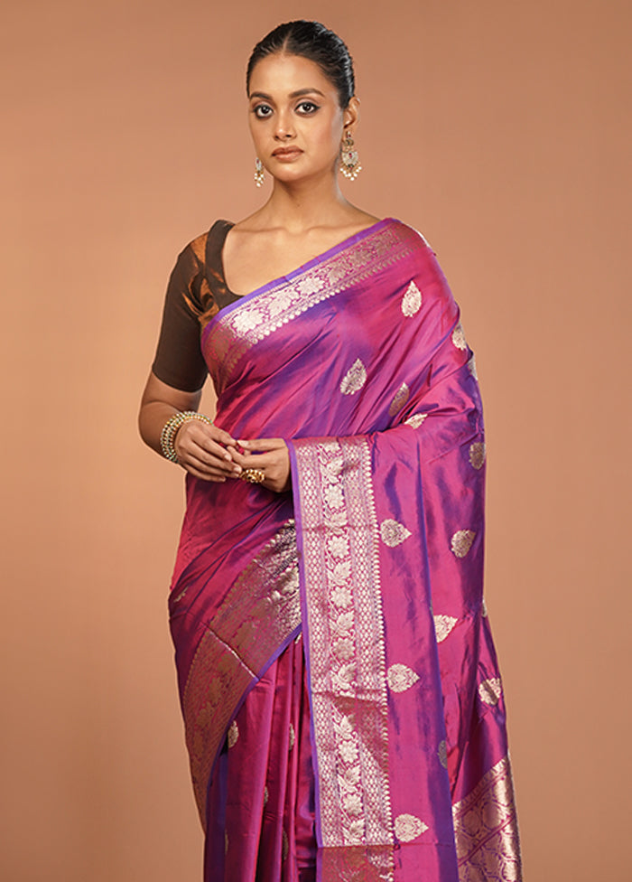 Purple Handloom Katan Pure Silk Saree With Blouse Piece