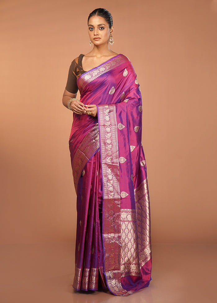 Purple Handloom Katan Pure Silk Saree With Blouse Piece