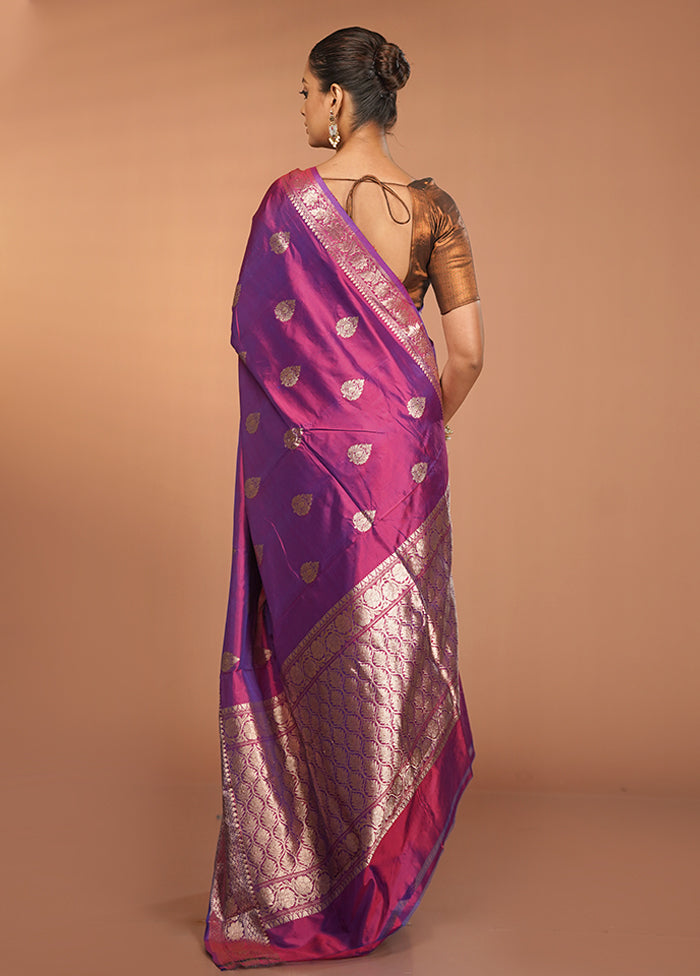 Purple Handloom Katan Pure Silk Saree With Blouse Piece