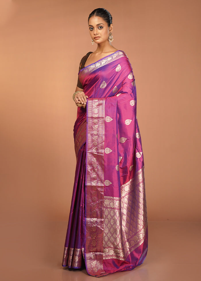 Purple Handloom Katan Pure Silk Saree With Blouse Piece