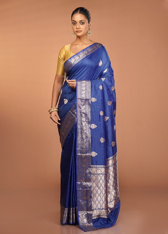 Blue Handloom Katan Pure Silk Saree With Blouse Piece