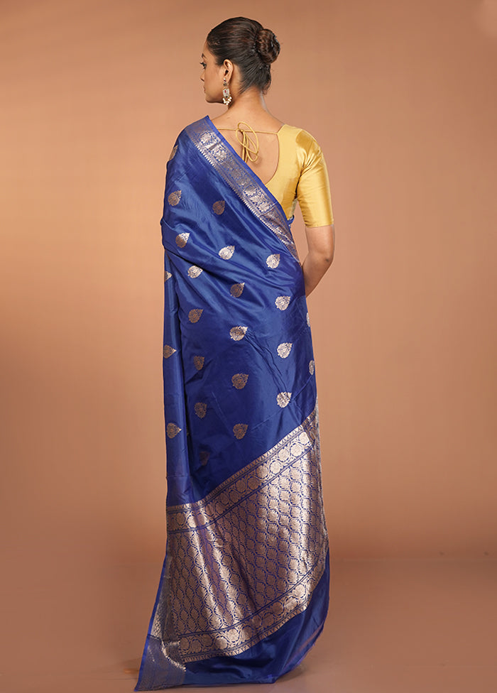 Blue Handloom Katan Pure Silk Saree With Blouse Piece