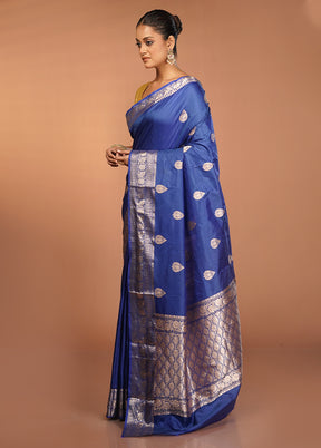 Blue Handloom Katan Pure Silk Saree With Blouse Piece