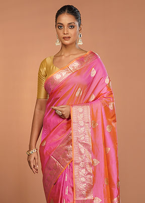 Pink Handloom Katan Pure Silk Saree With Blouse Piece