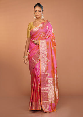 Pink Handloom Katan Pure Silk Saree With Blouse Piece