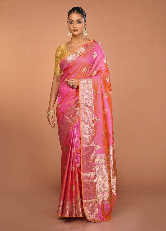 Pink Handloom Katan Pure Silk Saree With Blouse Piece