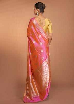 Pink Handloom Katan Pure Silk Saree With Blouse Piece