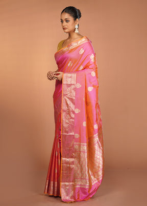 Pink Handloom Katan Pure Silk Saree With Blouse Piece