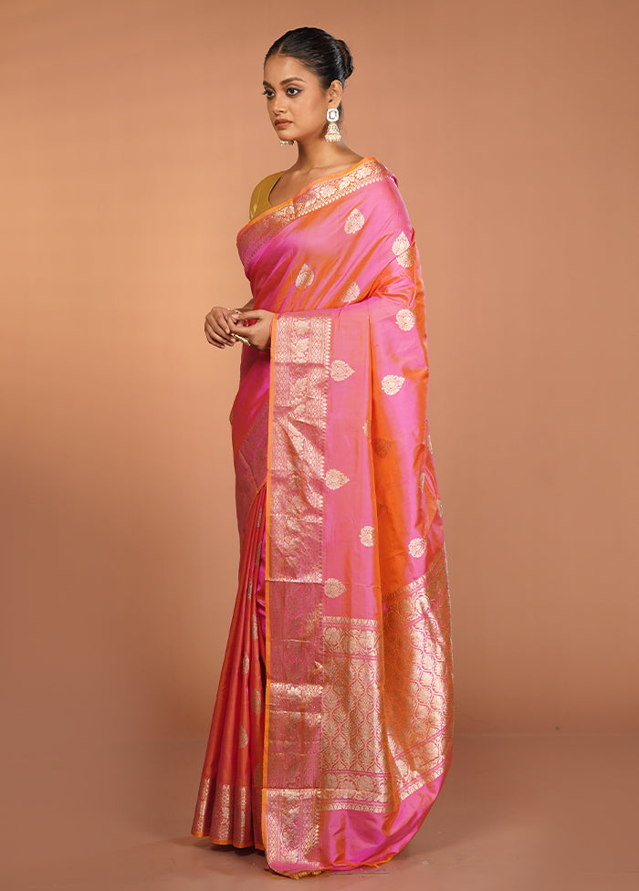 Pink Handloom Katan Pure Silk Saree With Blouse Piece