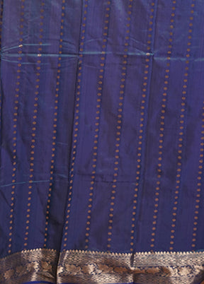 Blue Handloom Katan Pure Silk Saree With Blouse Piece