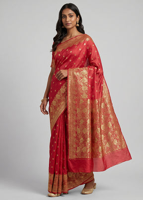 Pink Handloom Katan Pure Silk Saree With Blouse Piece