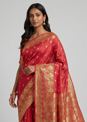 Pink Handloom Katan Pure Silk Saree With Blouse Piece