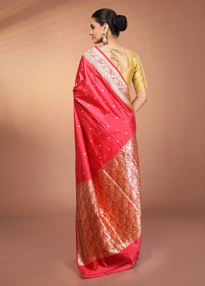 Pink Handloom Katan Pure Silk Saree With Blouse Piece