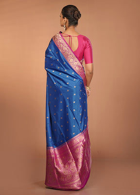 Blue Handloom Katan Pure Silk Saree With Blouse Piece