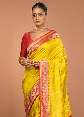 Yellow Handloom Katan Pure Silk Saree With Blouse Piece