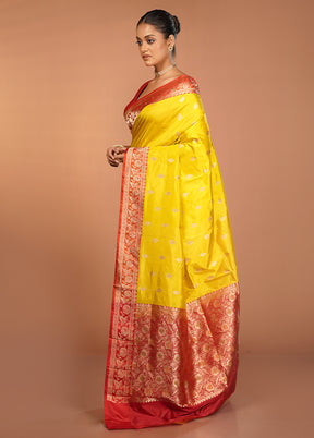 Yellow Handloom Katan Pure Silk Saree With Blouse Piece