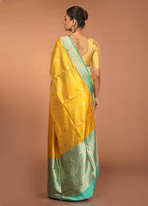 Yellow Handloom Katan Pure Silk Saree With Blouse Piece