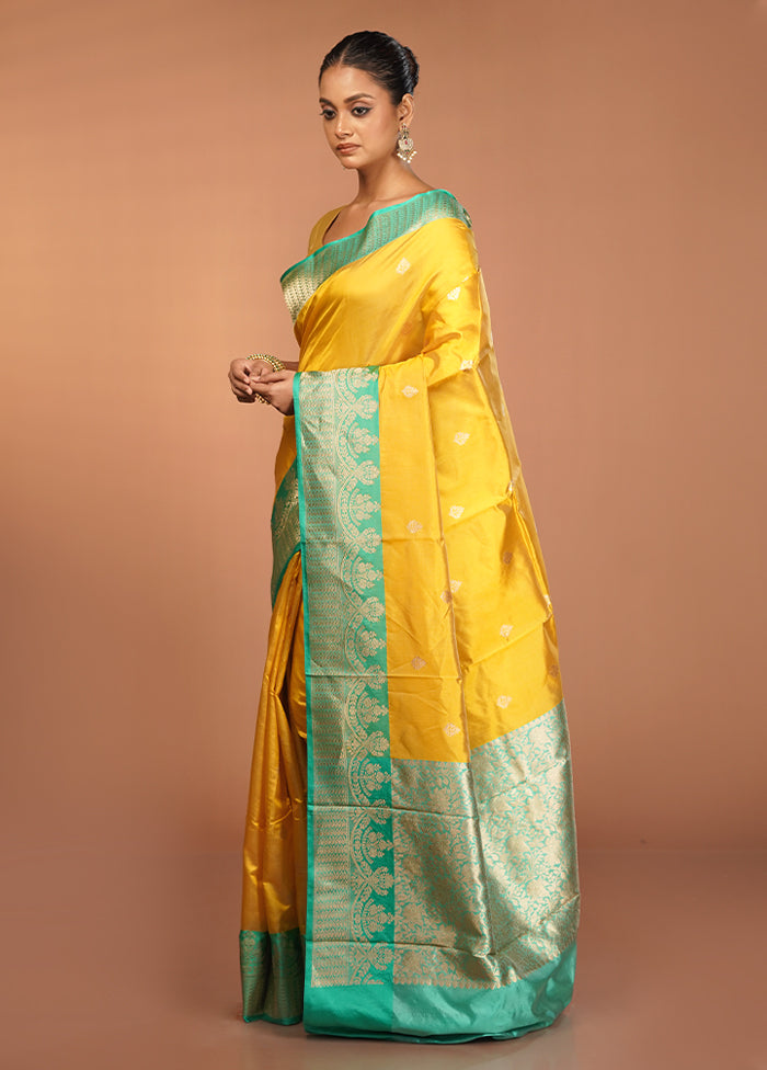 Yellow Handloom Katan Pure Silk Saree With Blouse Piece