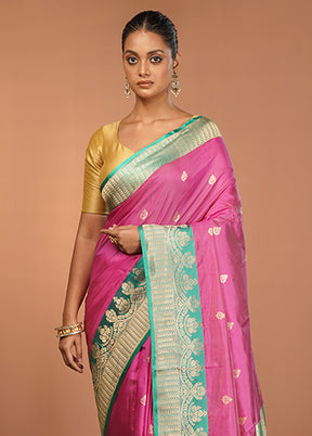 Purple Handloom Katan Pure Silk Saree With Blouse Piece