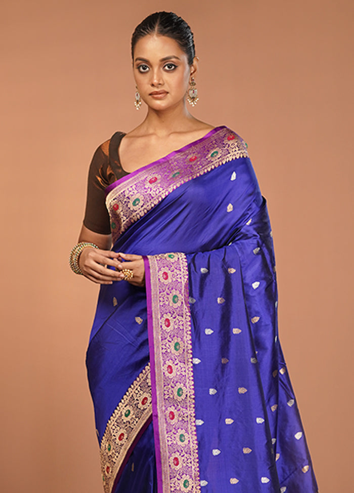 Blue Handloom Katan Pure Silk Saree With Blouse Piece