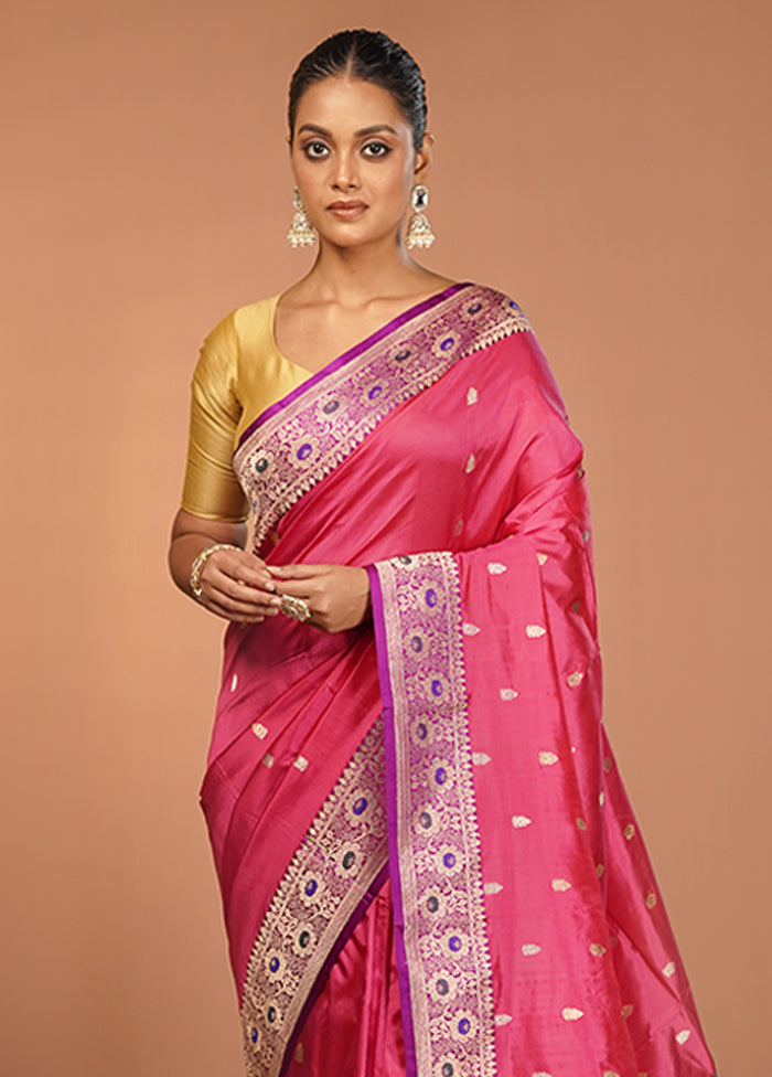 Pink Handloom Katan Pure Silk Saree With Blouse Piece