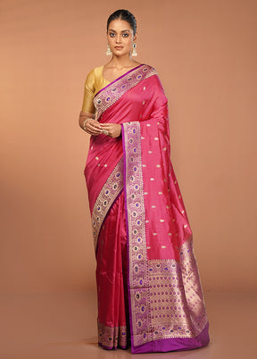 Pink Handloom Katan Pure Silk Saree With Blouse Piece
