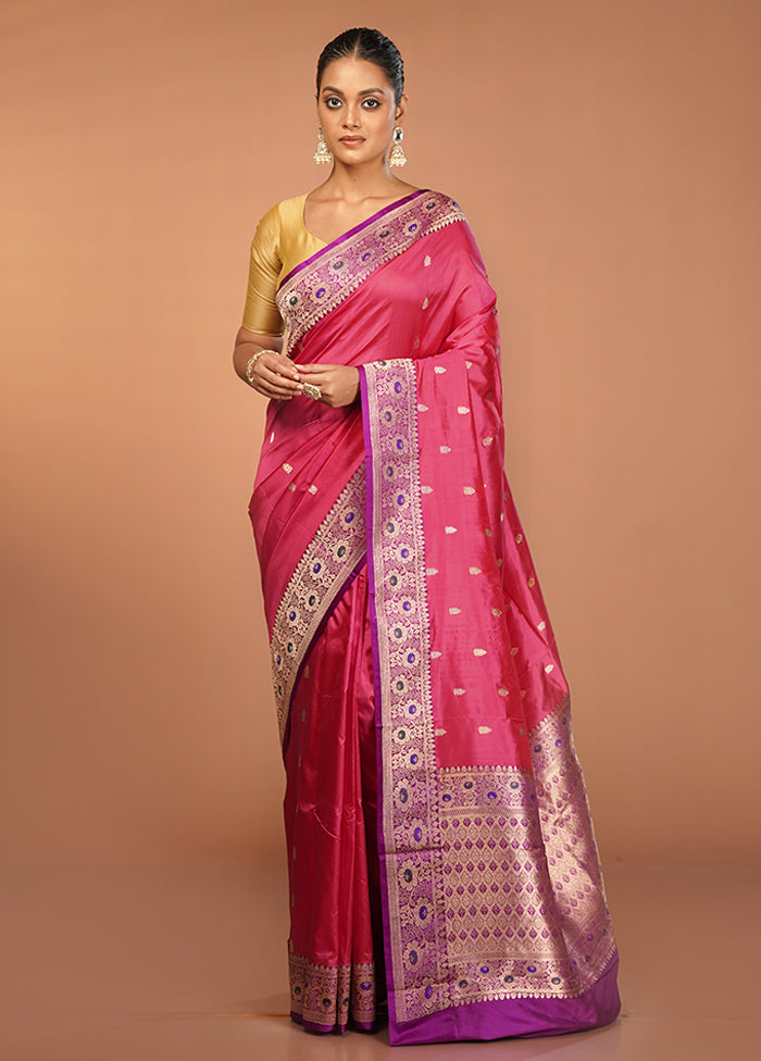 Pink Handloom Katan Pure Silk Saree With Blouse Piece