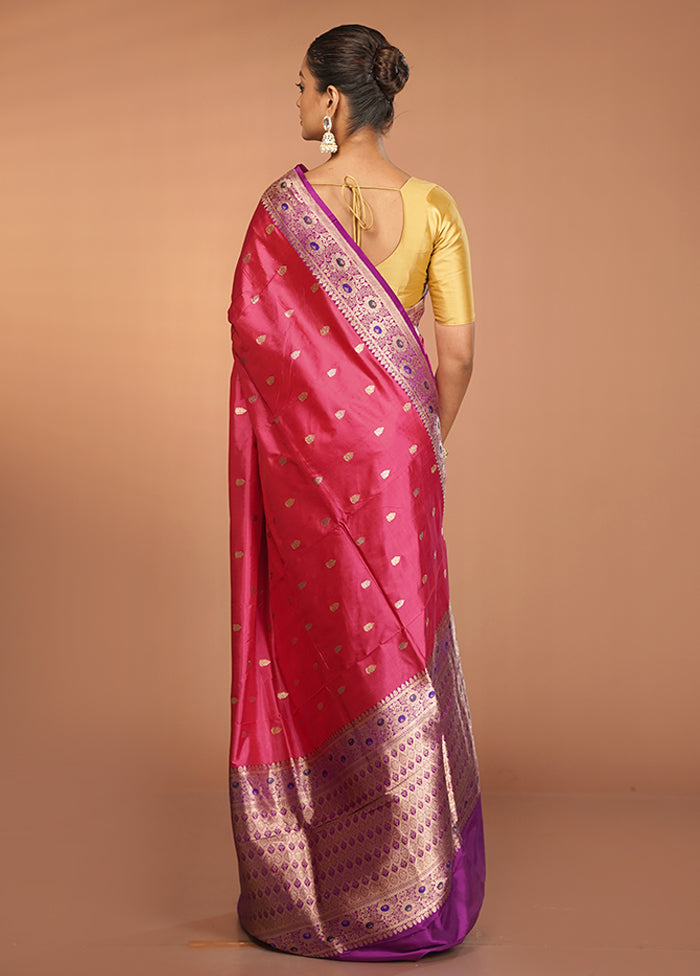 Pink Handloom Katan Pure Silk Saree With Blouse Piece