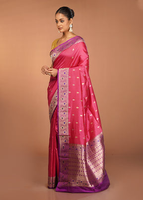 Pink Handloom Katan Pure Silk Saree With Blouse Piece