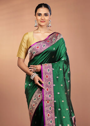 Green Handloom Katan Pure Silk Saree With Blouse Piece