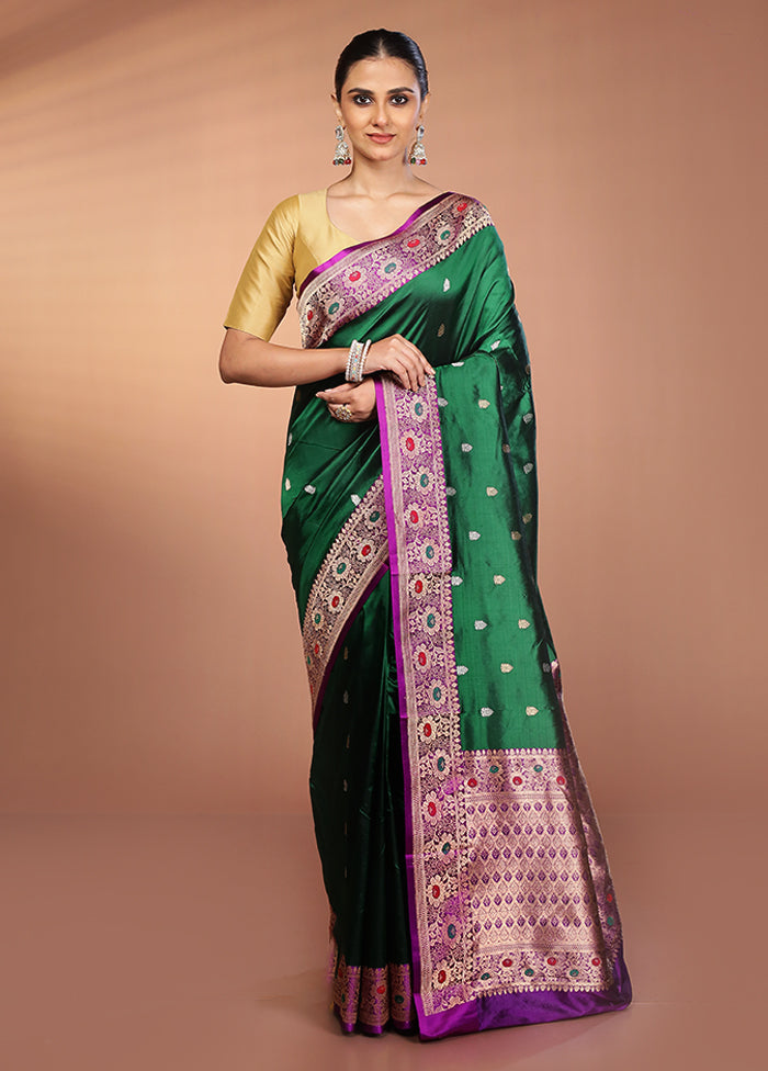 Green Handloom Katan Pure Silk Saree With Blouse Piece