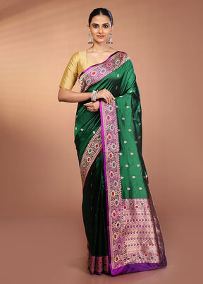 Green Handloom Katan Pure Silk Saree With Blouse Piece