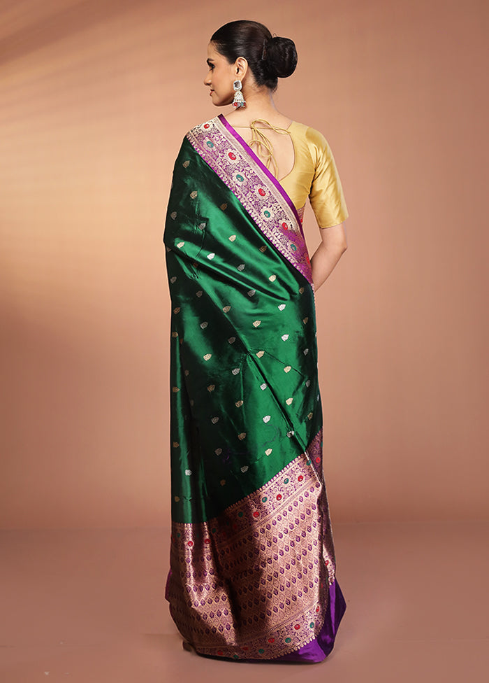 Green Handloom Katan Pure Silk Saree With Blouse Piece