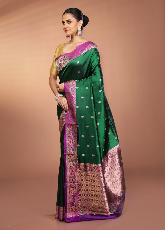Green Handloom Katan Pure Silk Saree With Blouse Piece
