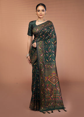 Green Dupion Silk Saree With Blouse Piece