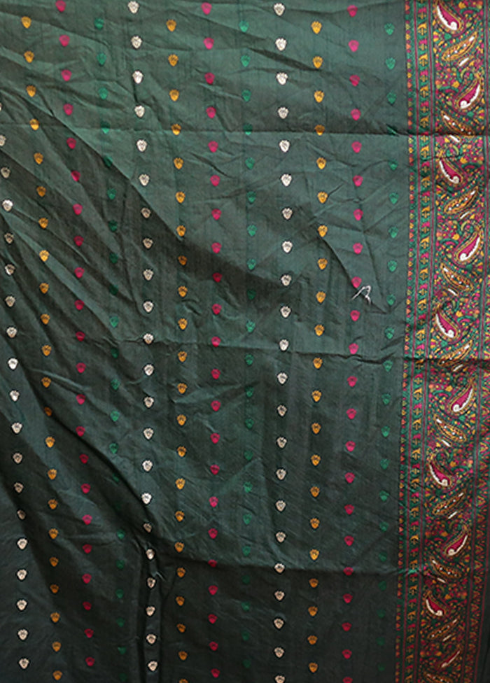 Green Dupion Silk Saree With Blouse Piece
