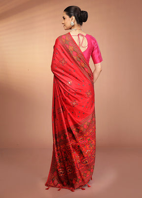 Red Dupion Silk Saree With Blouse Piece