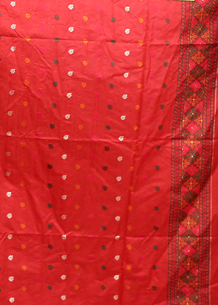 Red Dupion Silk Saree With Blouse Piece