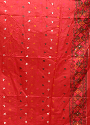 Red Dupion Silk Saree With Blouse Piece