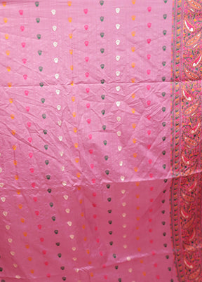 Pink Dupion Silk Saree With Blouse Piece