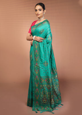 Green Dupion Silk Saree With Blouse Piece