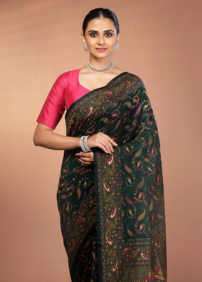 Green Dupion Silk Saree With Blouse Piece