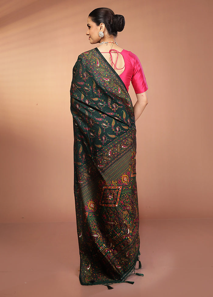 Green Dupion Silk Saree With Blouse Piece