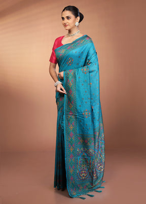 Green Dupion Silk Saree With Blouse Piece