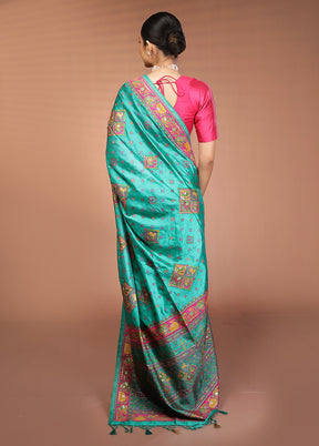 Green Dupion Silk Saree With Blouse Piece