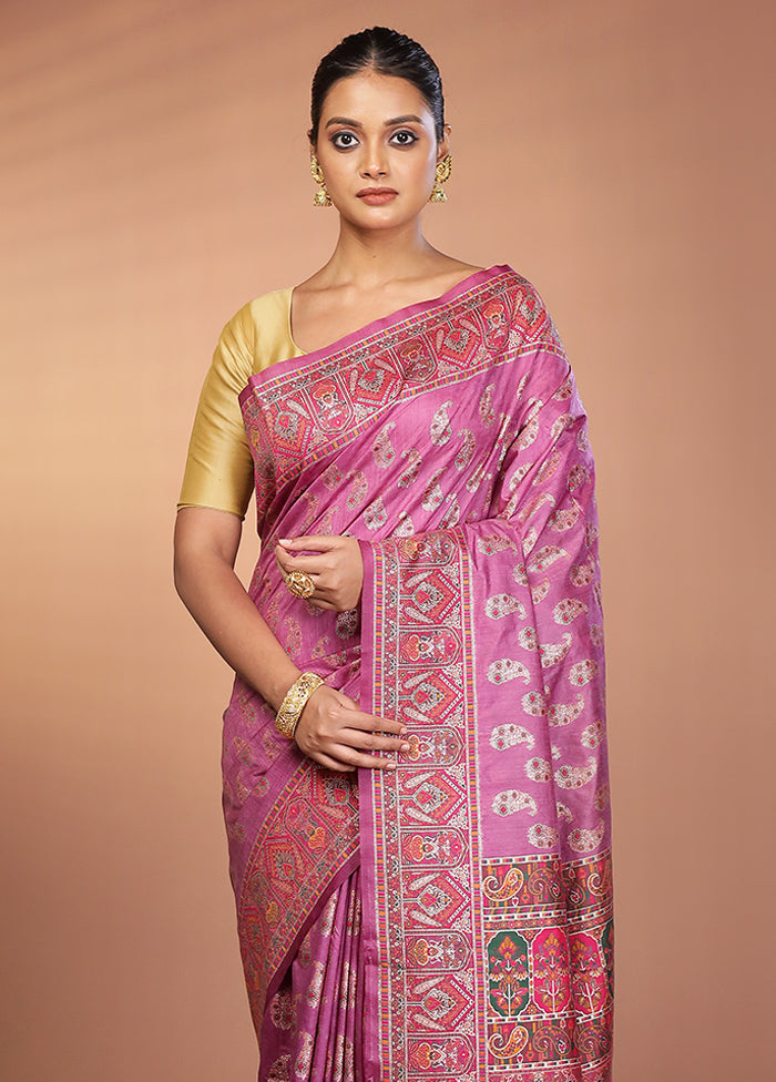 Purple Dupion Silk Saree With Blouse Piece